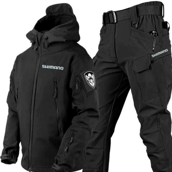 Conjunto Jaqueta Impermeável Militar com Proteção UV + Calça de Pesca Tática - Shimano MASCULINO - ROUPAS - KIT JAQUETA + CALCA 1 Lojas Quinho Preto P