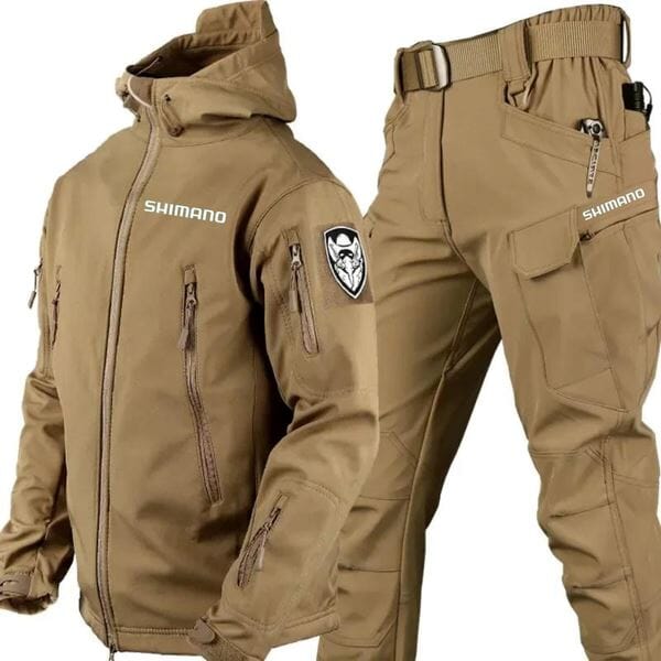 Conjunto Jaqueta Impermeável Militar com Proteção UV + Calça de Pesca Tática - Shimano MASCULINO - ROUPAS - KIT JAQUETA + CALCA 1 Lojas Quinho Terra P