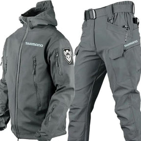 Conjunto Jaqueta Impermeável Militar com Proteção UV + Calça de Pesca Tática - Shimano MASCULINO - ROUPAS - KIT JAQUETA + CALCA 1 Lojas Quinho Cinza P 